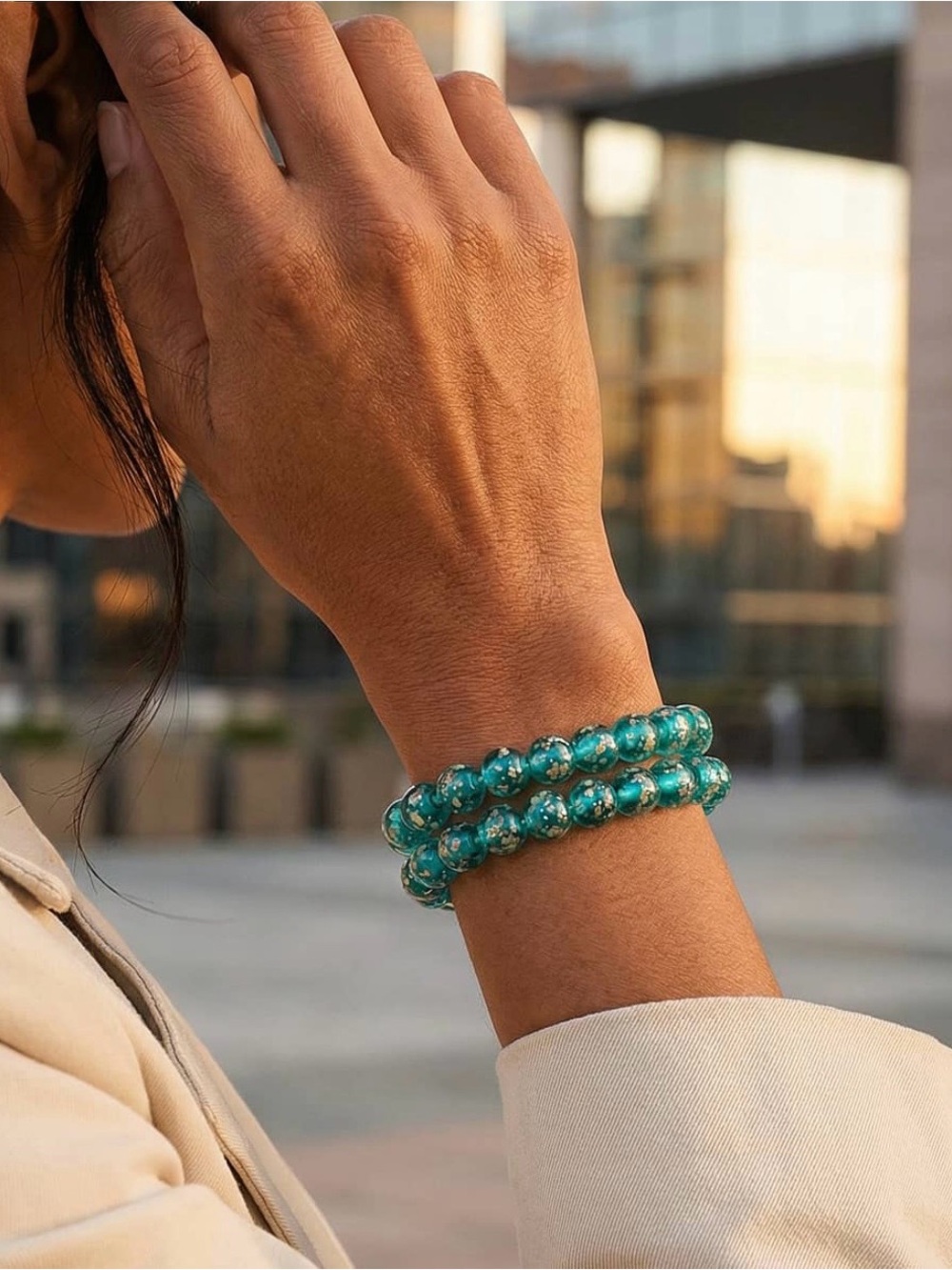 NWT Nogu Teal | .925 Sterling Silver | Firefly Glass Bracelet (18 cm)